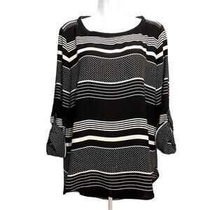 Loft womens blouse size S small black white striped long sleeve boat neck top